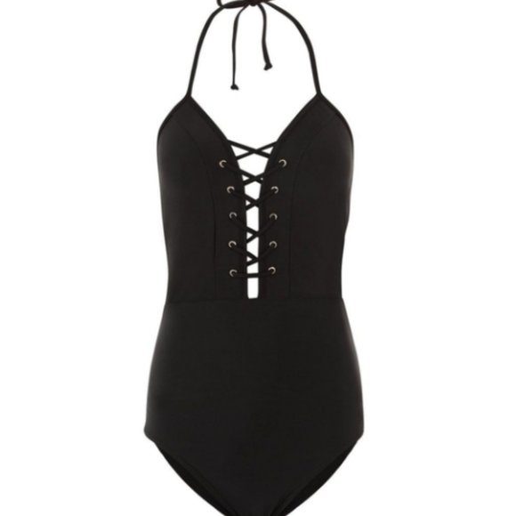 New Look Black Lace Up One Piece Swimsuit NWT - Picture 2 of 10